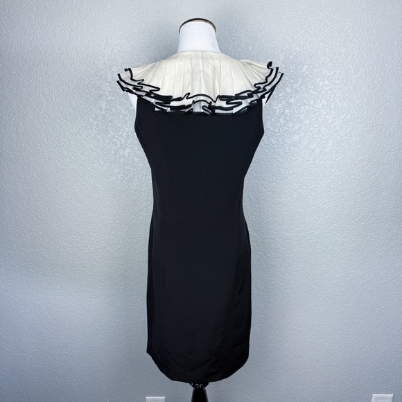 Escada Vintage Black Cocktail Dress w/ White Ruffle Collar 40 - Designer, V-Neck - Picture 11 of 16